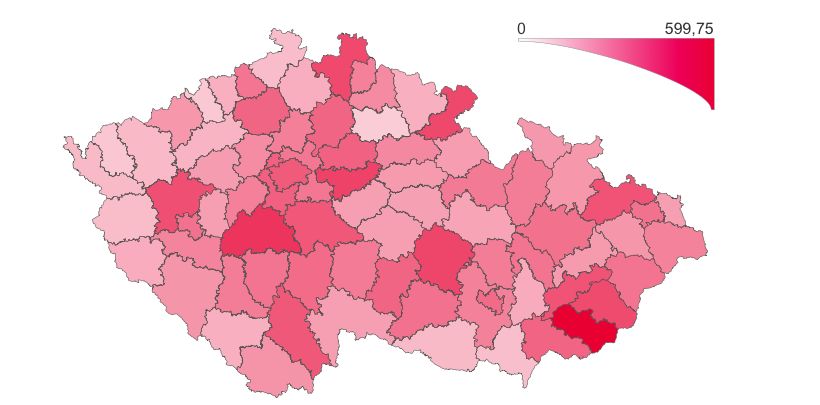 Přehled výskytu laboratorně prokázaného onemocnění COVID‑19 podle regionu
