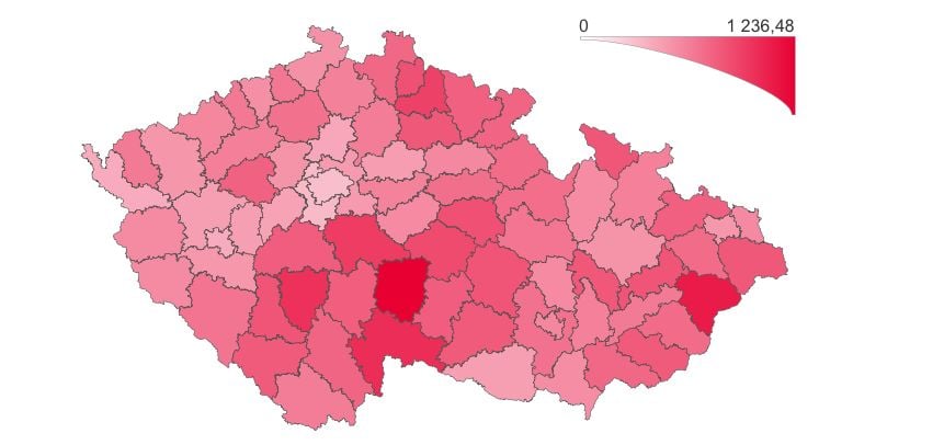 Přehled výskytu laboratorně prokázaného onemocnění COVID‑19 podle regionu