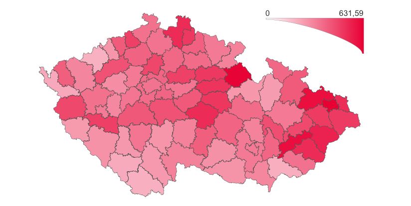 Přehled výskytu laboratorně prokázaného onemocnění COVID‑19 podle regionu