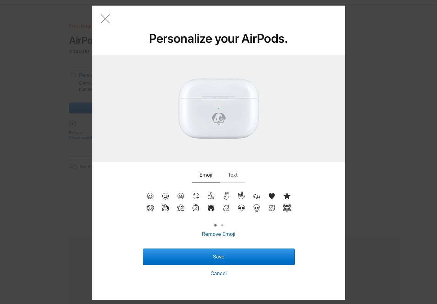 Na krabičku od slúchadiel Apple AirPods si môžeš nechať vygravírovať smajlíky. Nechýba ani hovienko