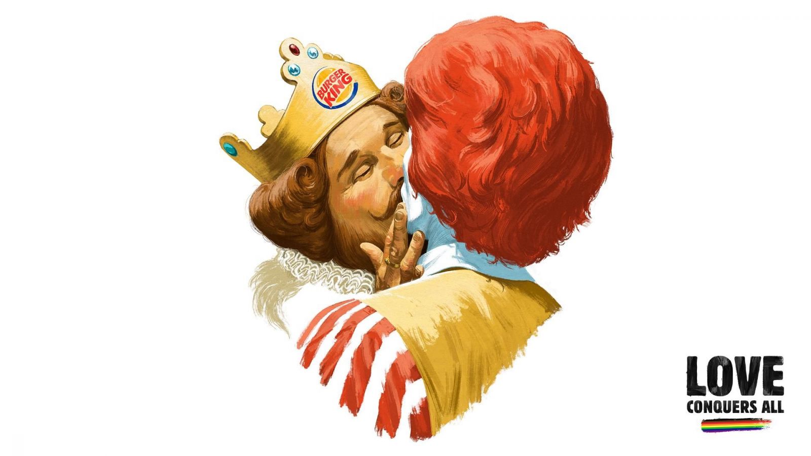 Burger King sa vo Fínsku bozkával s maskotom McDonald's. Išlo o kampaň na podporu LGBT komunity