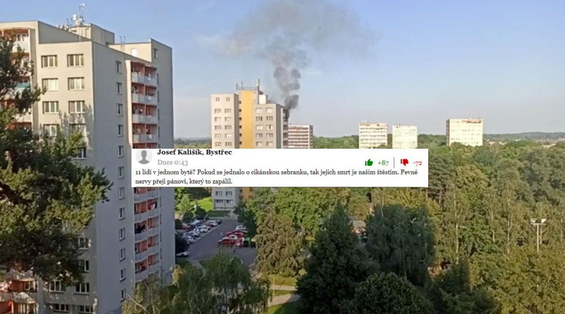 Rasističtí Češi reagují v komentářích na tragický požár v Bohumíně, kde zemřely i děti. Spekulují o tom, že šlo o Romy