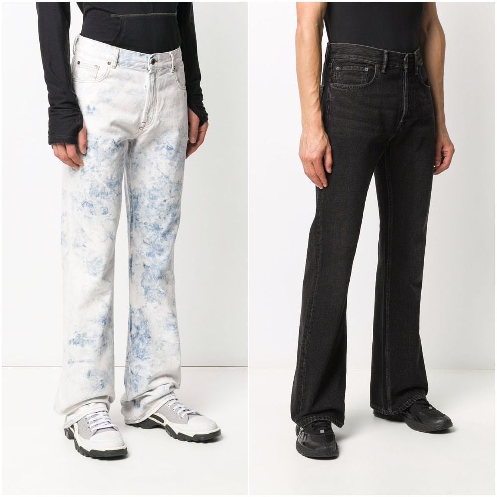Off-White Bleached Bootcut Jeans (vpravo) Acne Studios 1992 Jeans (vľavo)