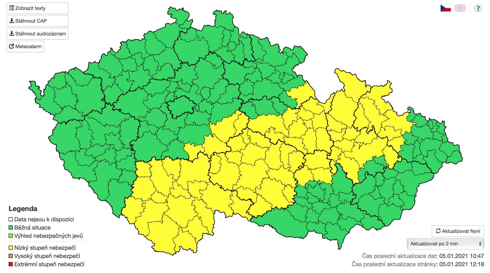 Meteorologové varují před sněhovou nadílkou, od zítřejšího rána bude na některých místech platit nízký stupeň nebezpečí