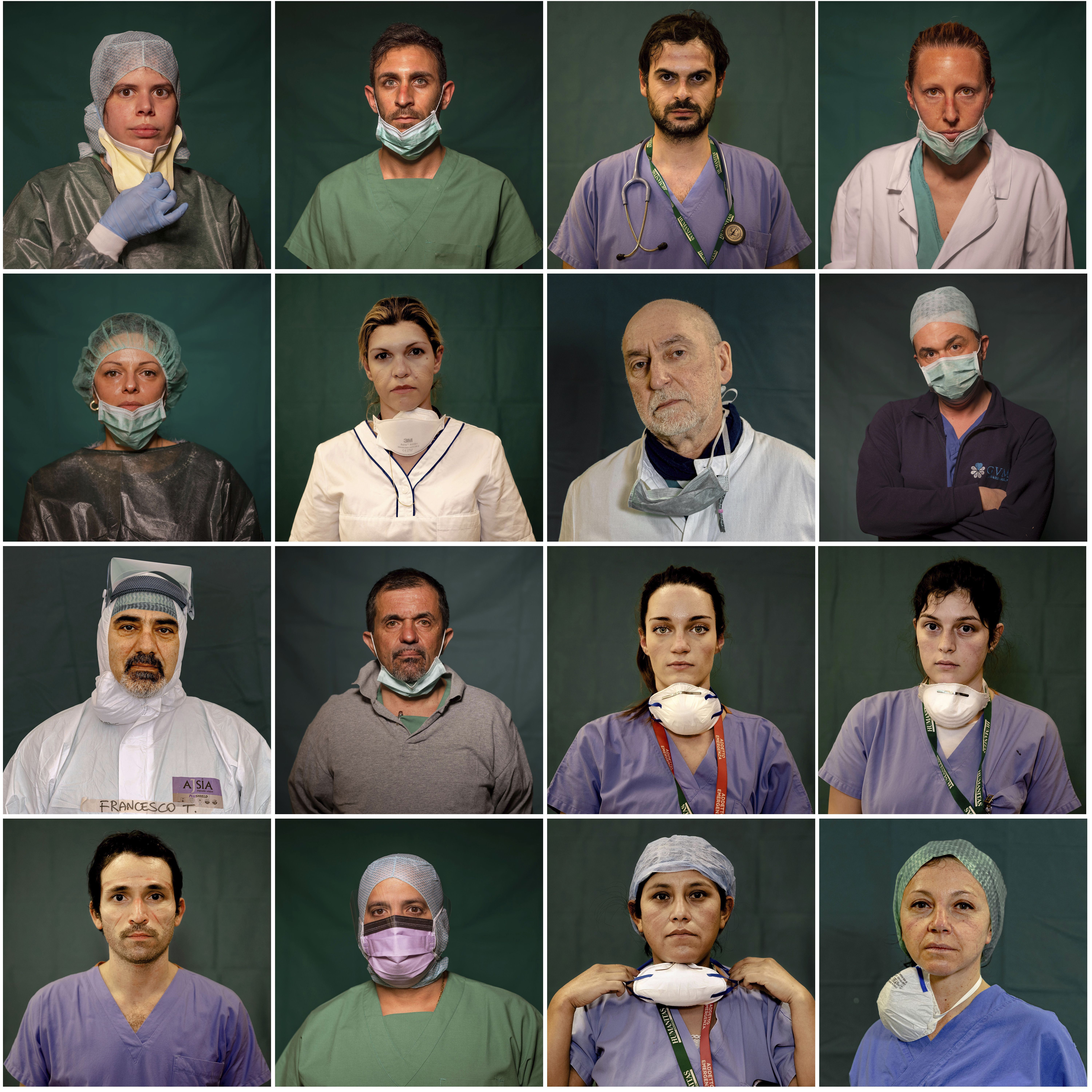 Potréty talianskych hrdinov: Fotograf zachytil lekárov a zdravotné sestry počas prestávky alebo na konci šichty