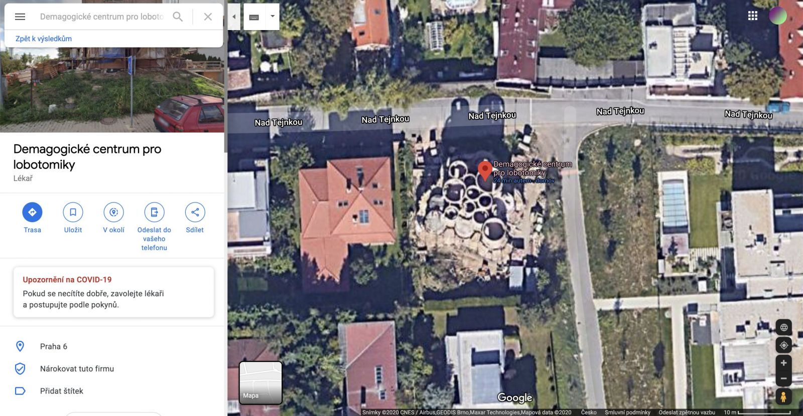 Dům Tomia Okamury na Google mapách někdo přejmenoval. Nejdříve na Takešiho hrad, pak na Demagogické centrum pro lobotomiky
