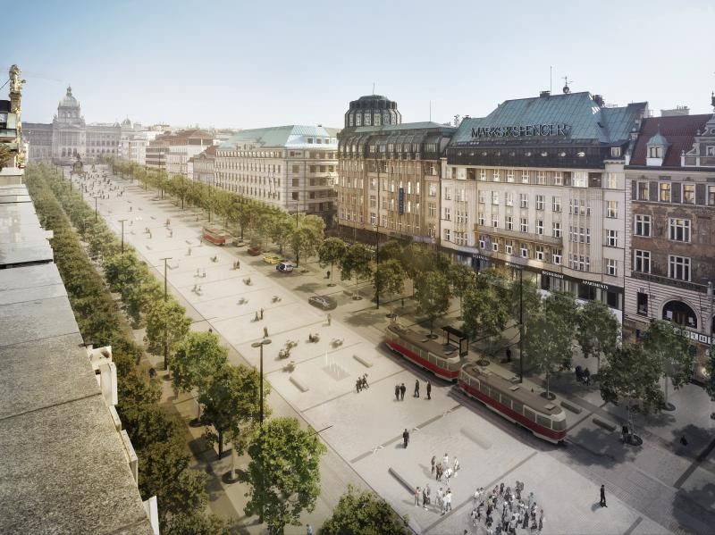 Václavské náměstí se změní. Architekti odhalili vizualizaci, která počítá s tramvajemi i místy pro odpočinek