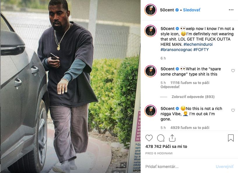 Kanye West čelí žalobe, vraj nezaplatil 600-tisíc za materiál na tenisky Yeezy, vulgárne ho dissuje 50 Cent