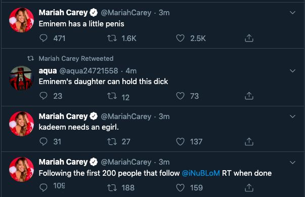 Hackeri získali twitterový účet Mariah Carey a útočia na Eminema. Vraj má malý penis