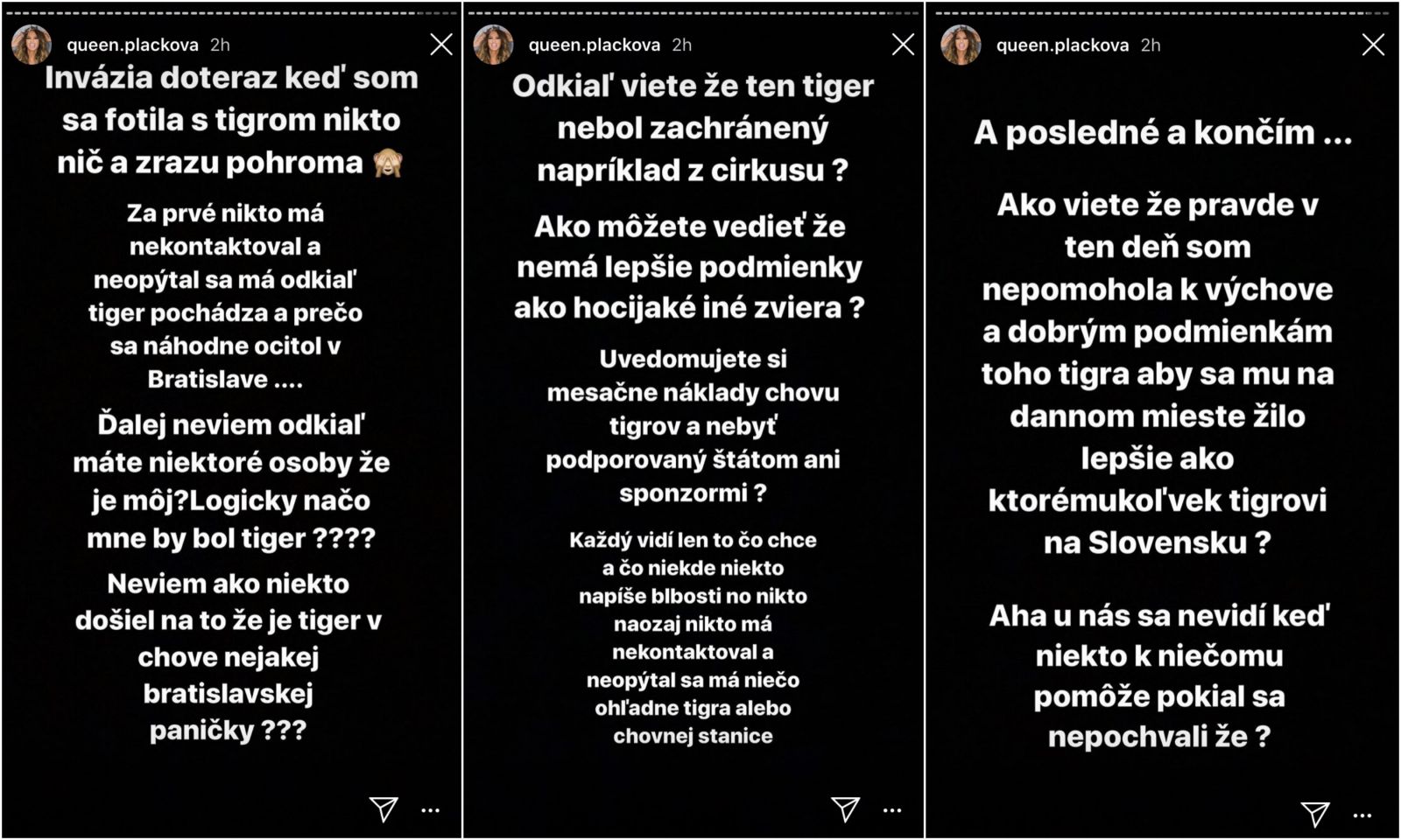 Plačková sa odfotila s mláďaťom tigra na vodítku, kritizujú ju ochrancovia zvierat. Ako viete, že som mu nepomohla, pýta sa