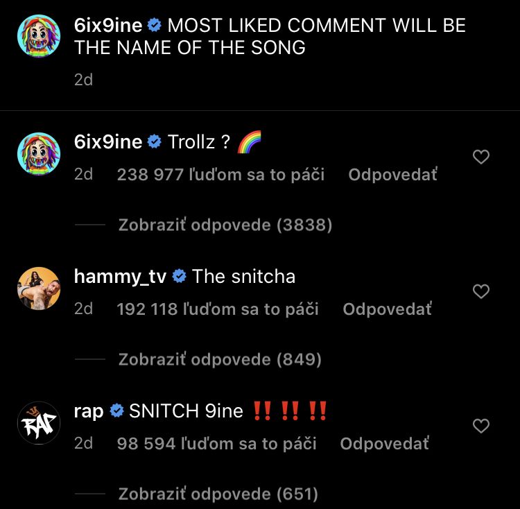6ix9ine nechal fanúšikov hlasovať o názve najnovšej skladby, musel zakročiť, aby sa nevolala „udavač“